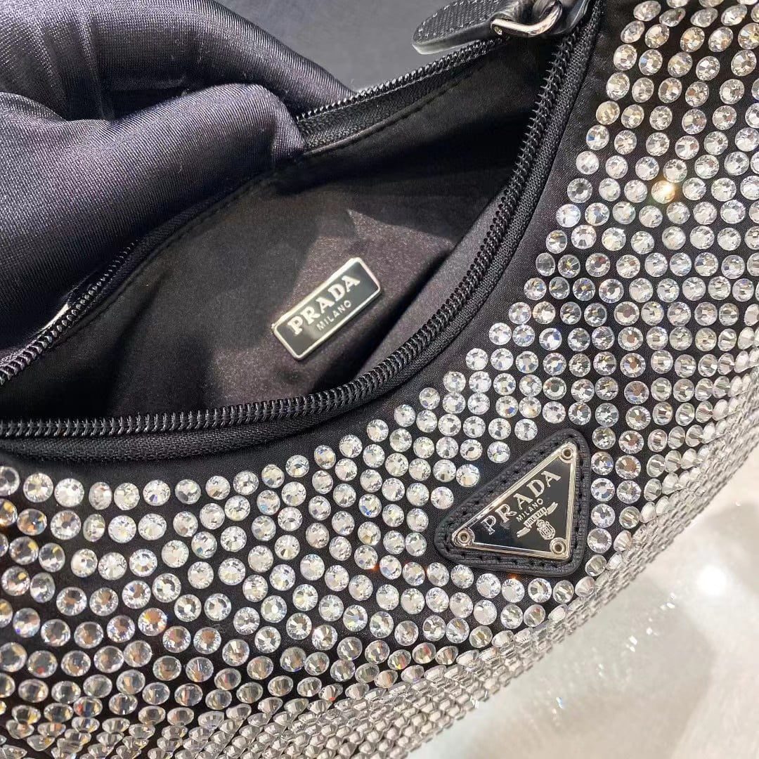 Prada Re-Edition 2000 Hobo Bag with Synthetic Crystals view 16