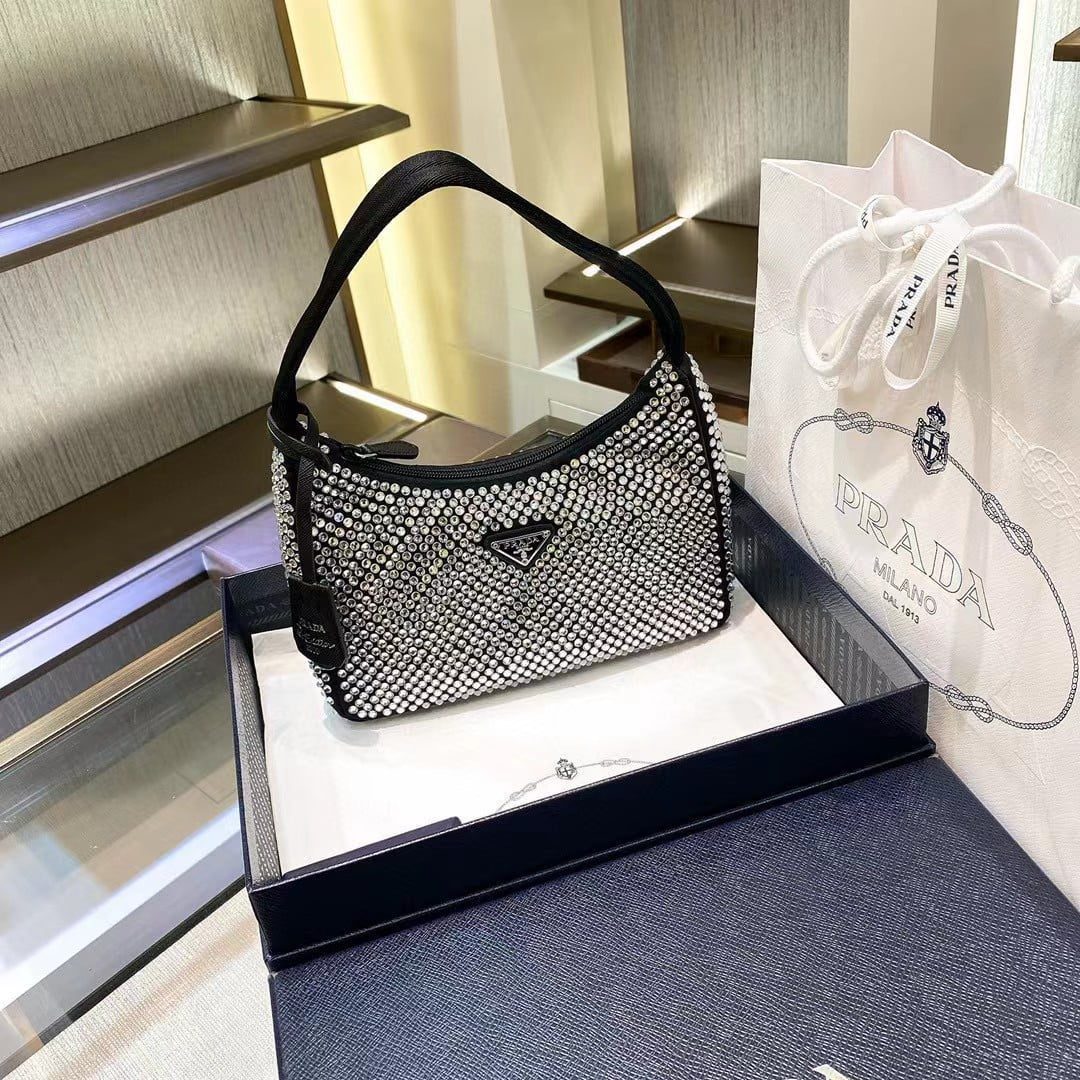 Prada Re-Edition 2000 Hobo Bag with Synthetic Crystals view 17