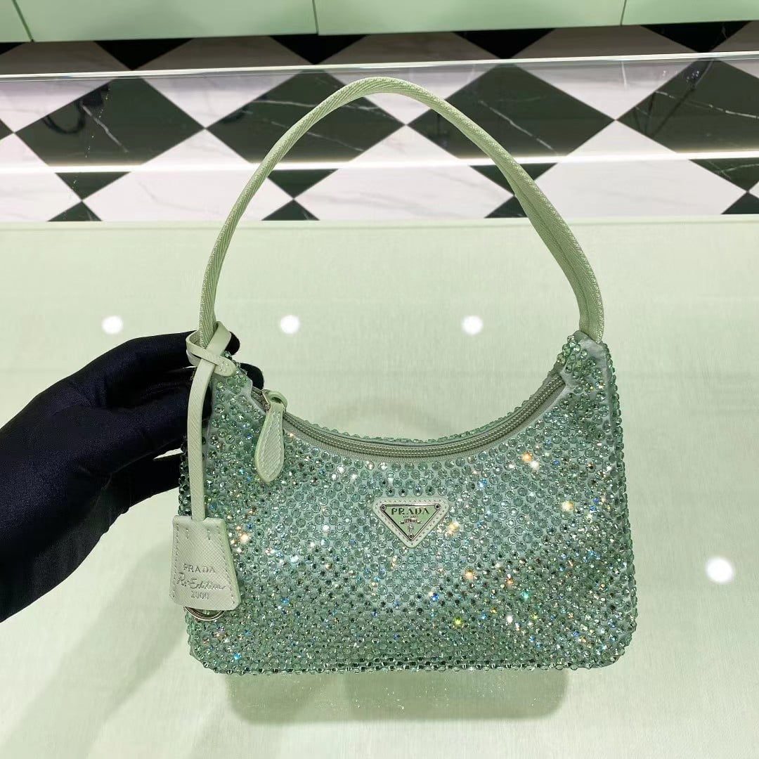 Prada Re-Edition 2000 Hobo Bag with Synthetic Crystals view 7