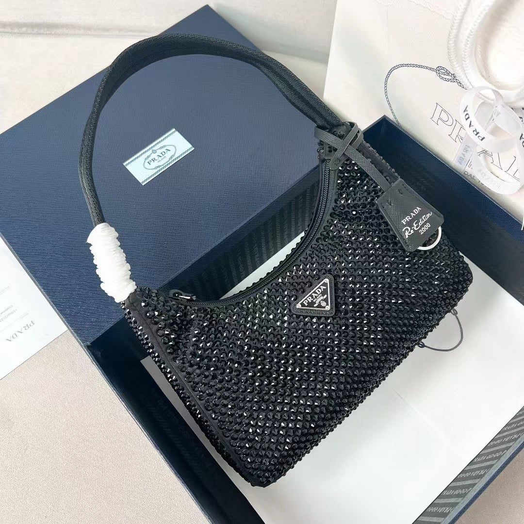 Prada Re-Edition 2000 Hobo Bag with Synthetic Crystals view 8