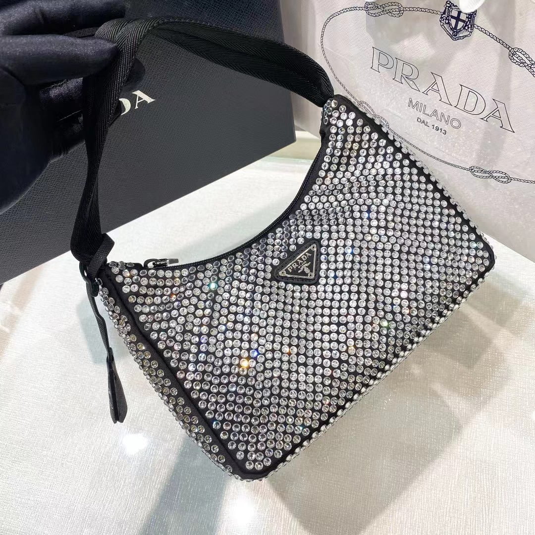 Prada Re-Edition 2000 Hobo Bag with Synthetic Crystals view 9