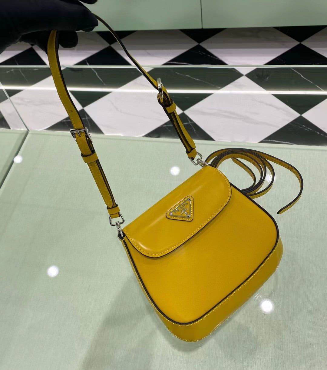Prada Cleo Brushed Leather Mini Shoulder Bag with Flap view 3