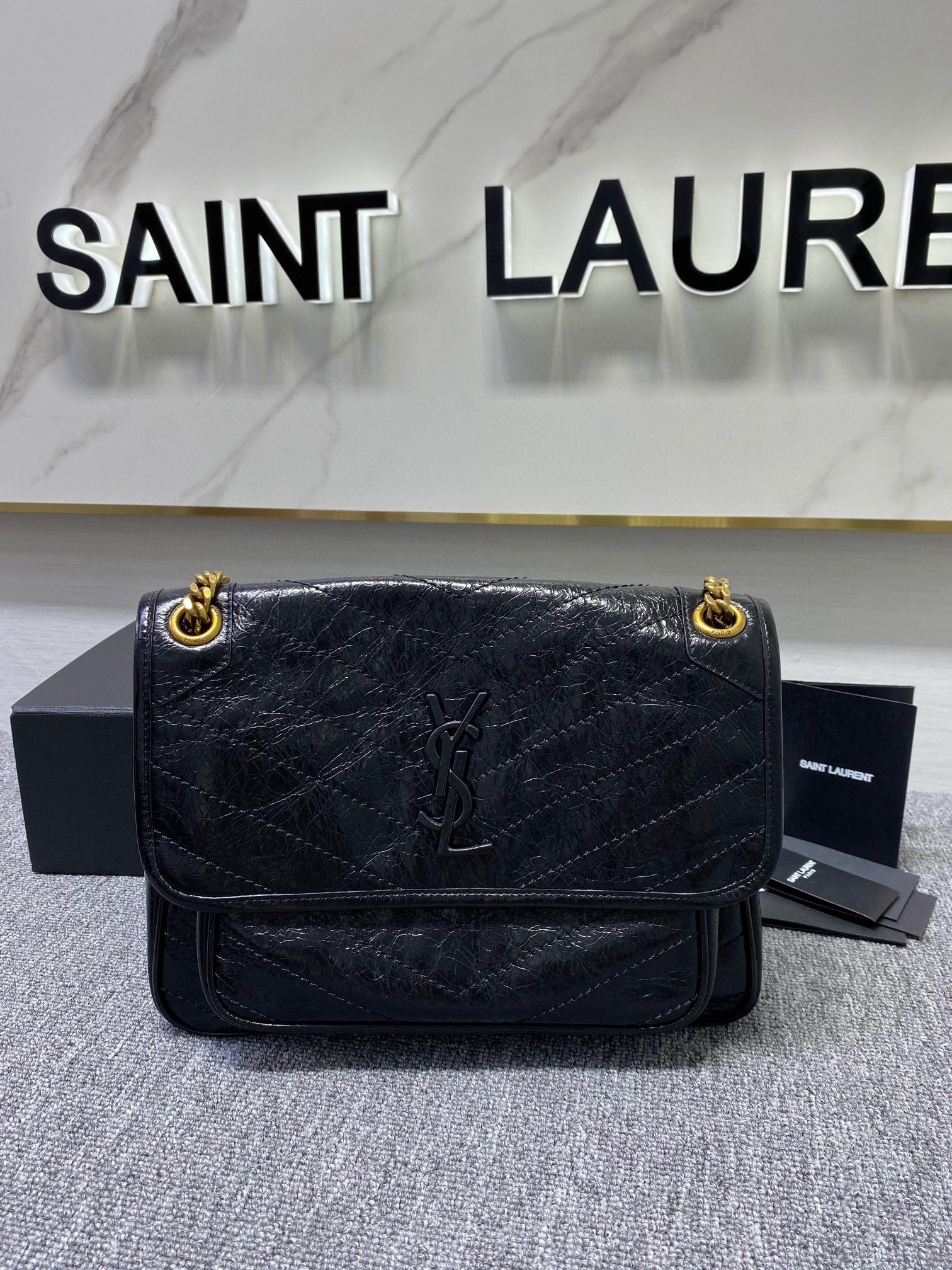Saint Laurent Niki Bag in Crinkled Calfskin view 1