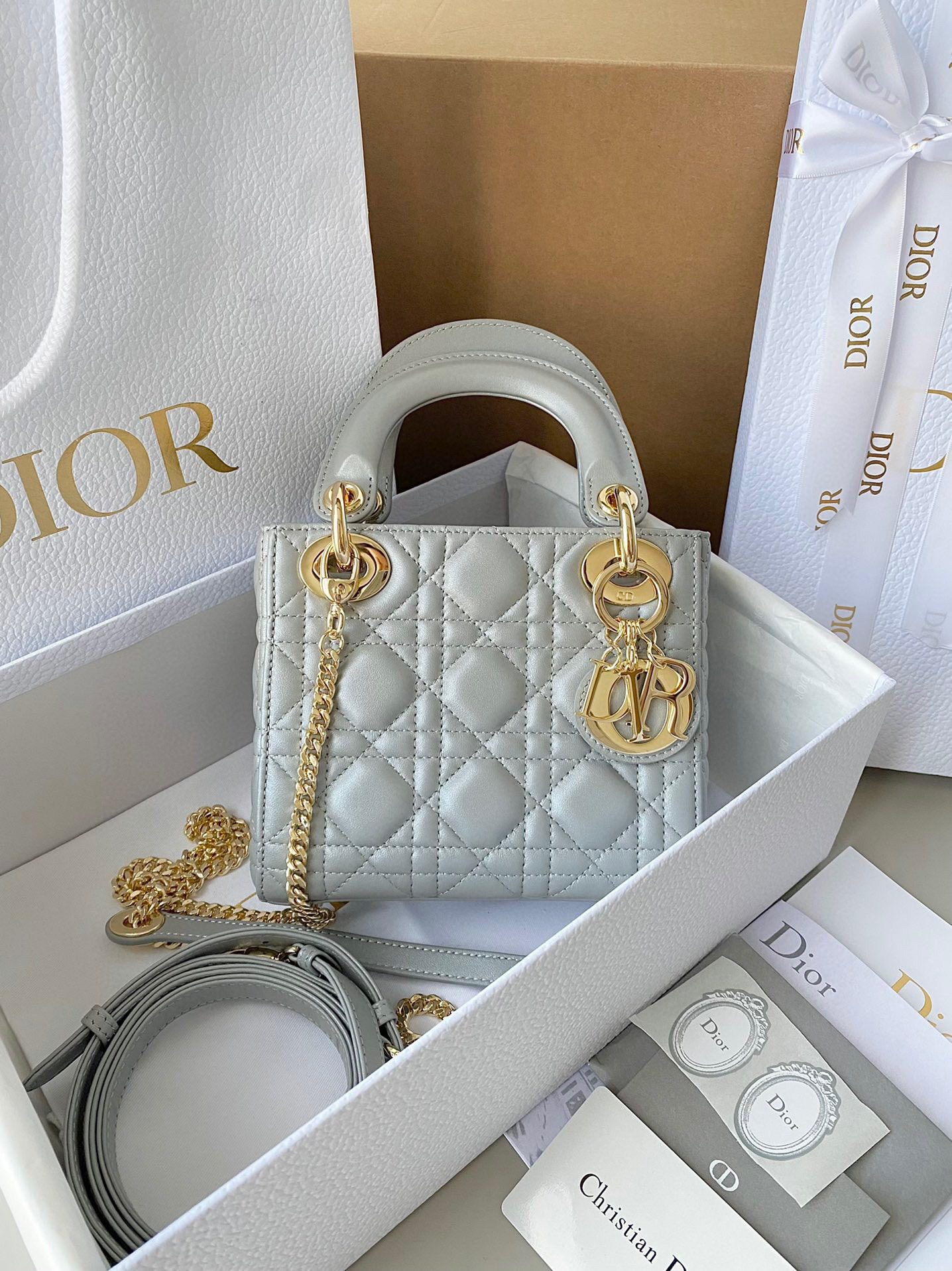 Dior Mini Lady Bag Pearlescent Lambskin view 2