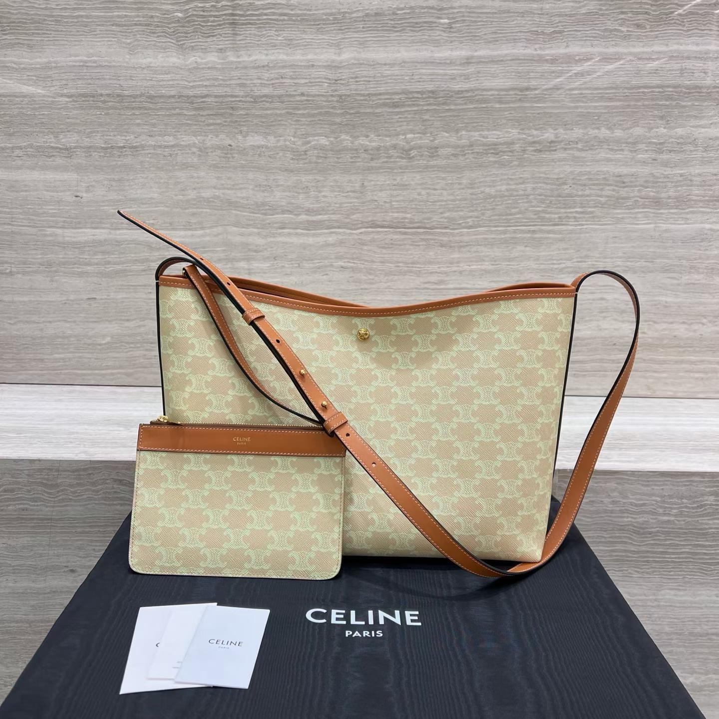 Celine Soft Shopper Bag In Triomphe Canvas And Calfskin view 1