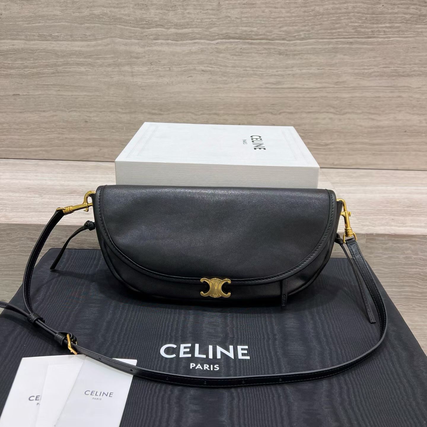 Celine Little Halfmoon Soft Triomphe In Supple Shiny Lambskin view 1