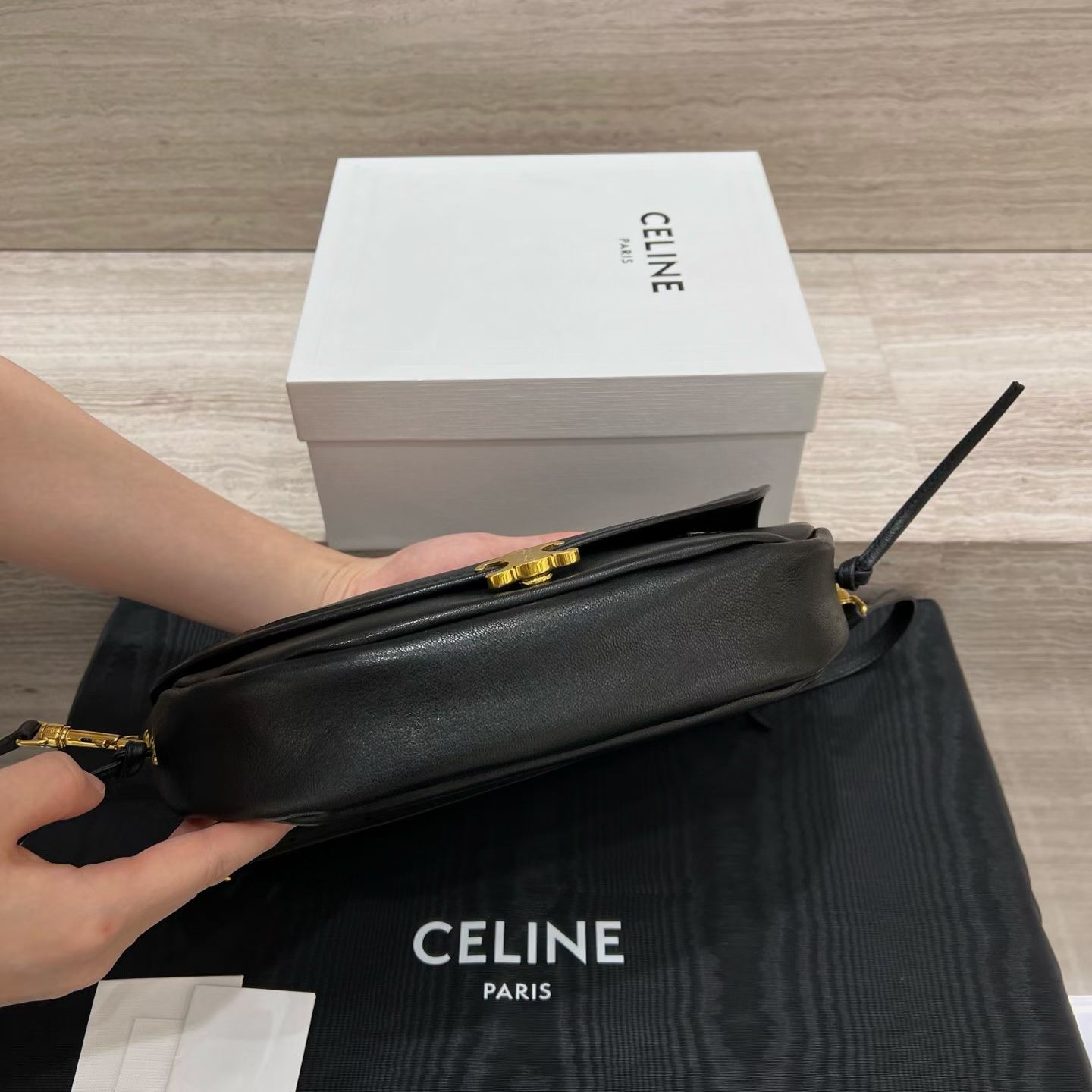 Celine Little Halfmoon Soft Triomphe In Supple Shiny Lambskin view 7