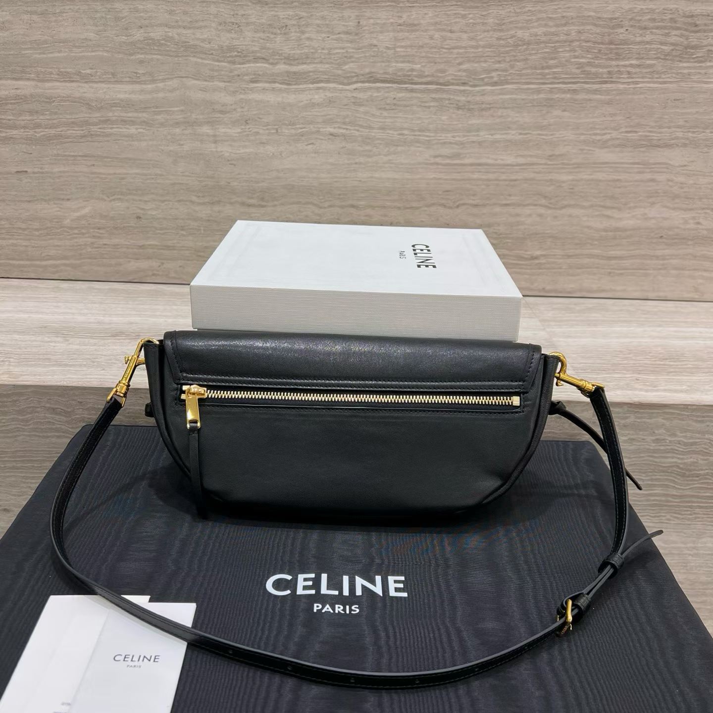 Celine Little Halfmoon Soft Triomphe In Supple Shiny Lambskin view 8