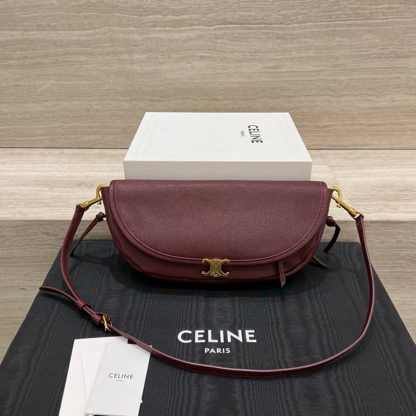 Celine Little Halfmoon Soft Triomphe In Supple Shiny Lambskin view 1