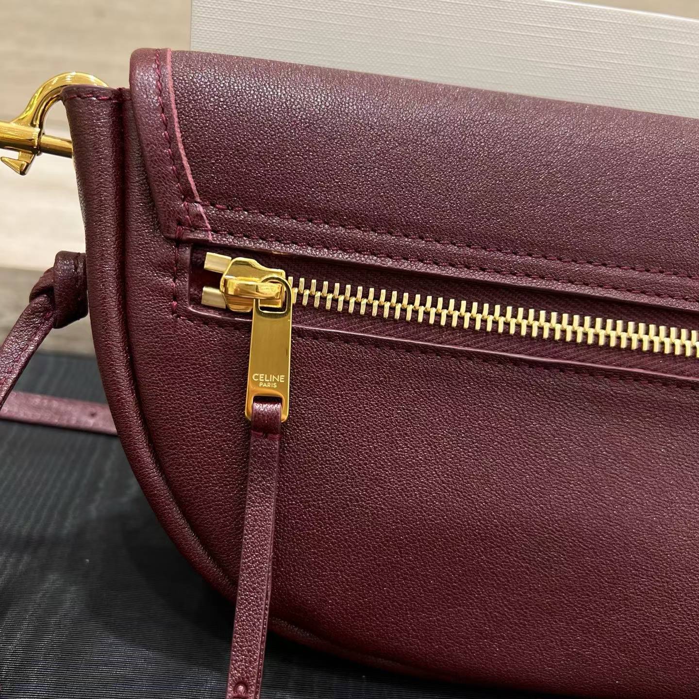 Celine Little Halfmoon Soft Triomphe In Supple Shiny Lambskin view 4