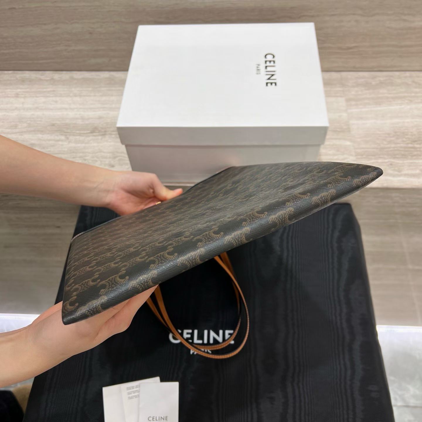Celine Medium Flat Shopper In Triomphe Canvas view 3