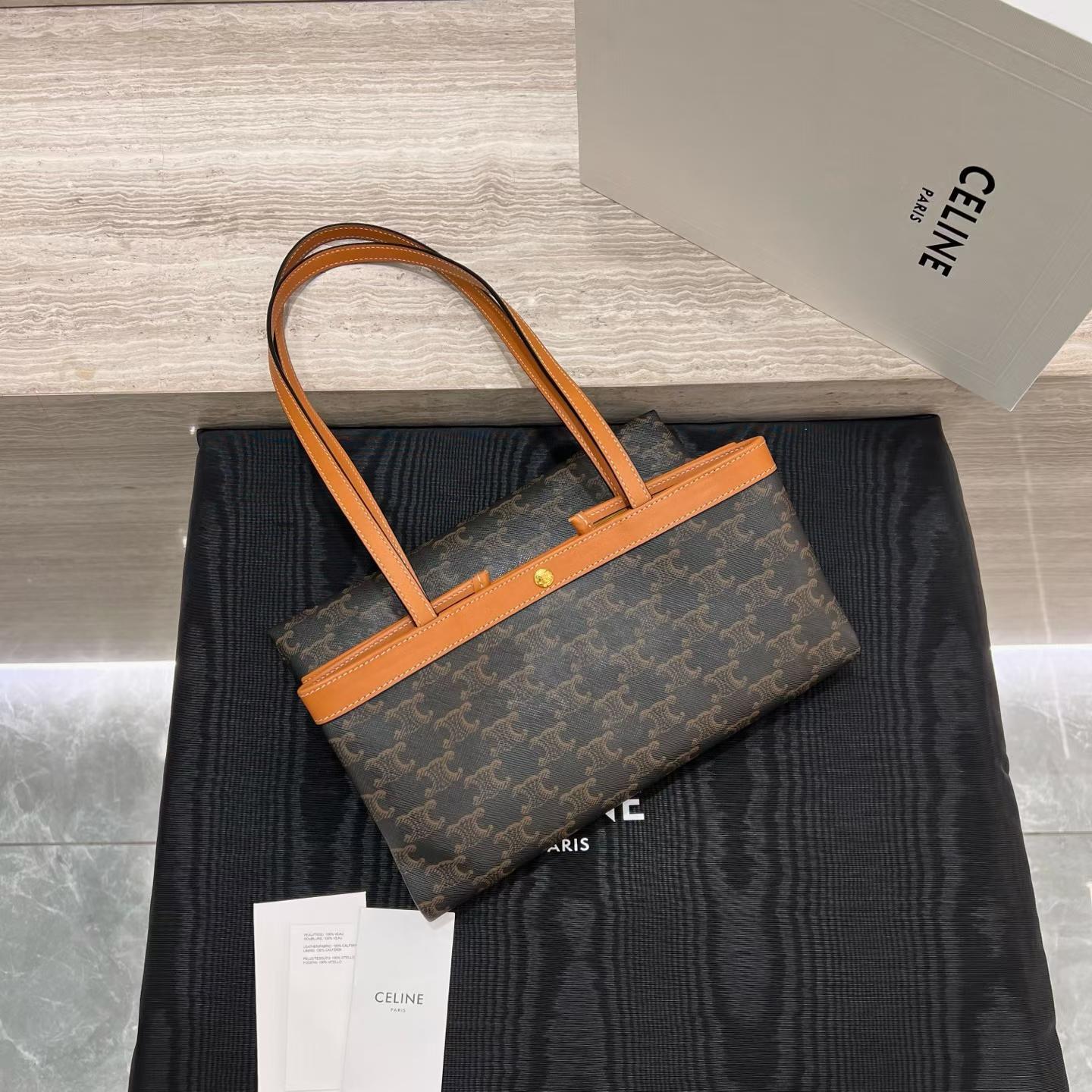 Celine Medium Flat Shopper In Triomphe Canvas view 9