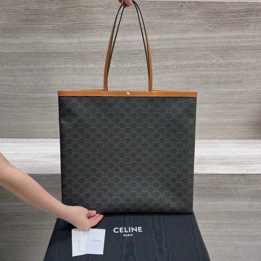 Celine Big Flat Shopper In Triomphe Canvas And Natural Calfskin view 1