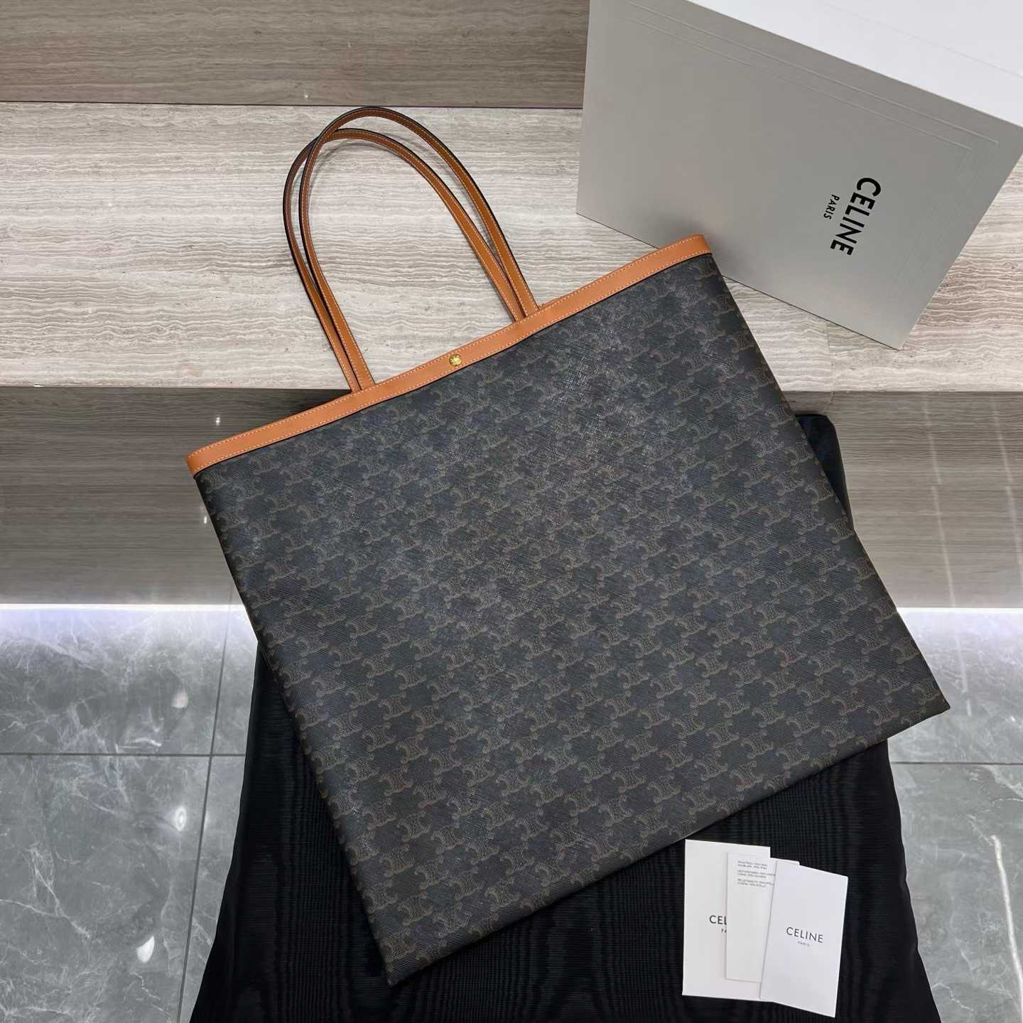 Celine Big Flat Shopper In Triomphe Canvas And Natural Calfskin view 2