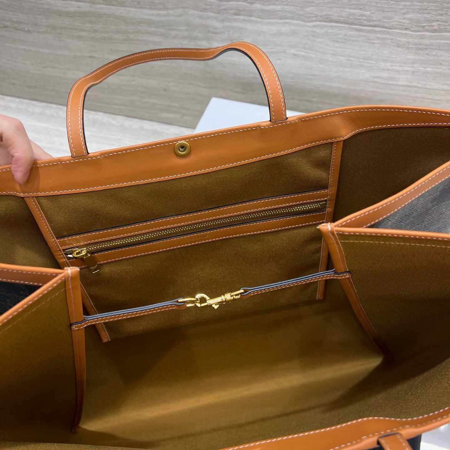 Celine Big Flat Shopper In Triomphe Canvas And Natural Calfskin view 6
