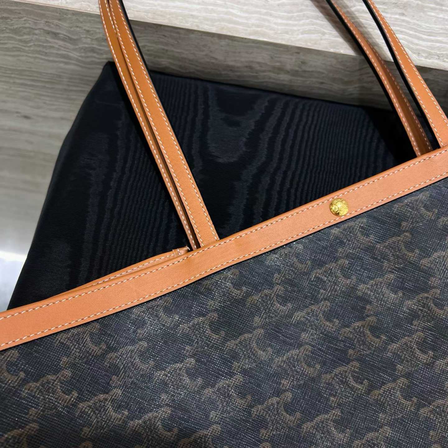 Celine Big Flat Shopper In Triomphe Canvas And Natural Calfskin view 7