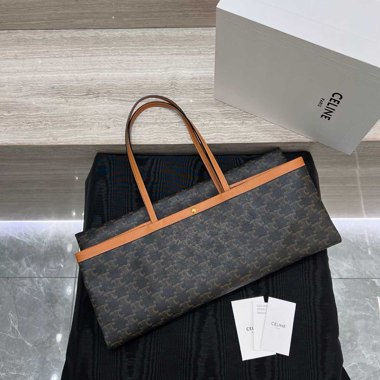 Celine Big Flat Shopper In Triomphe Canvas And Natural Calfskin view 9