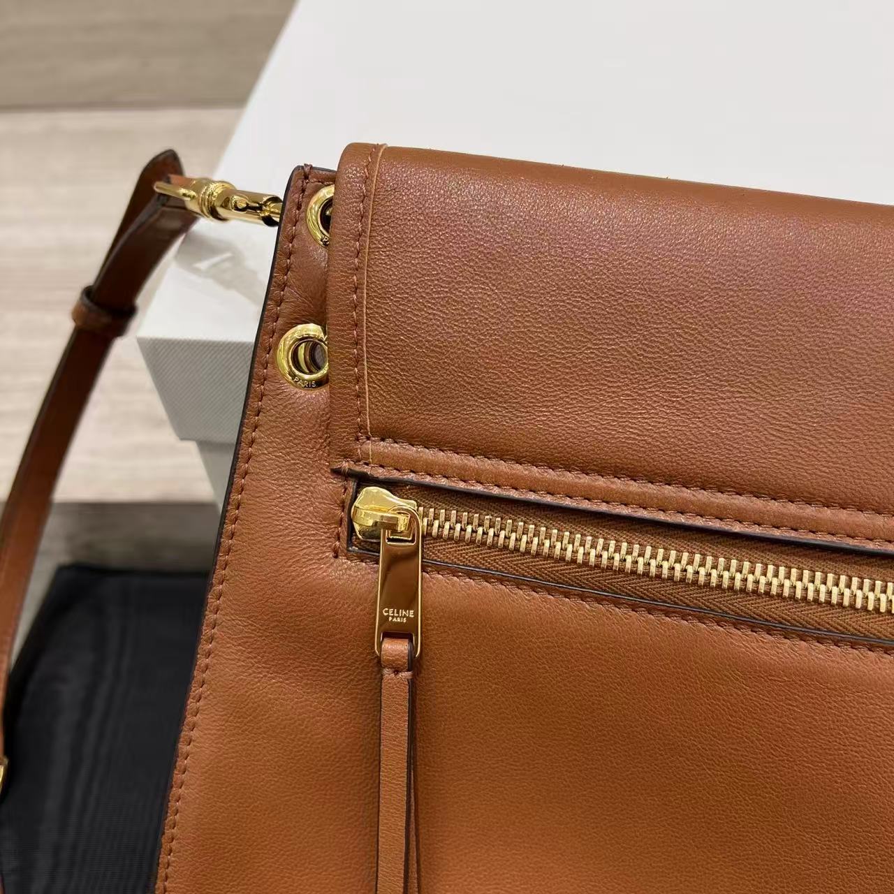 Celine Soft Triomphe Besace In Supple Shiny Lambskin view 12