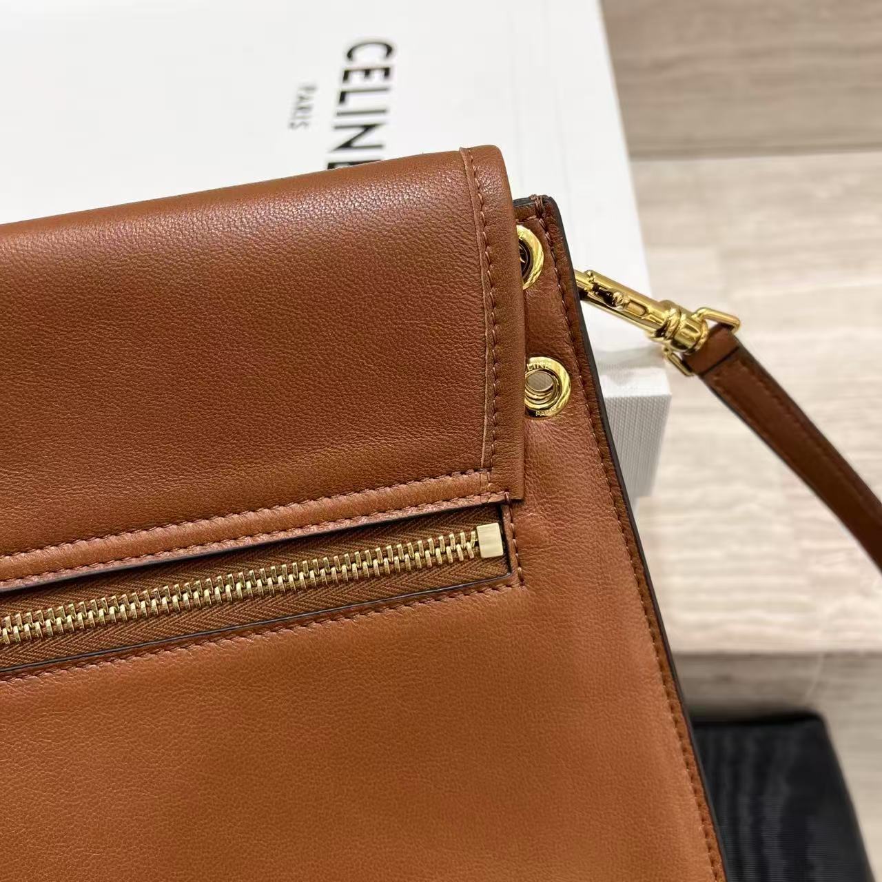 Celine Soft Triomphe Besace In Supple Shiny Lambskin view 8