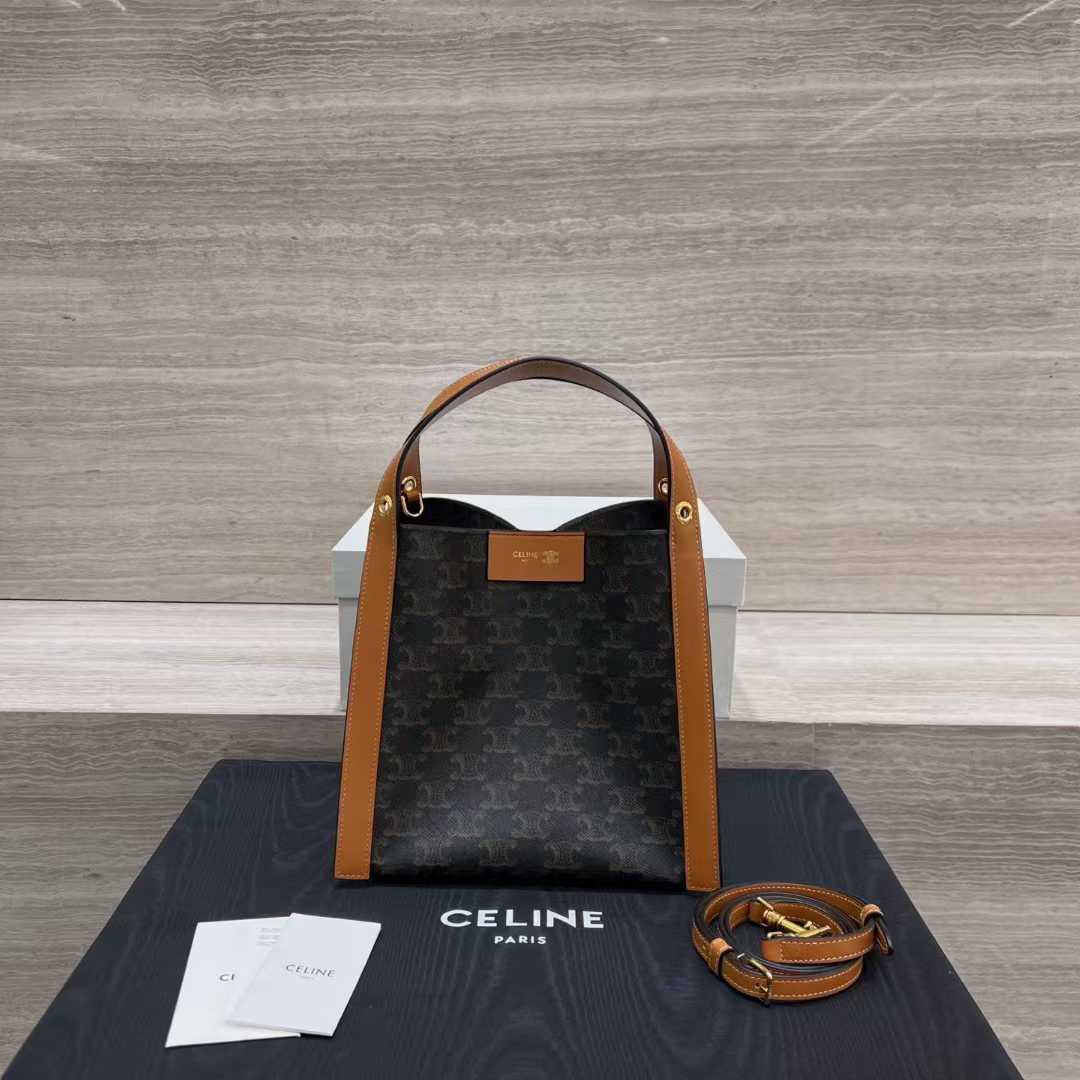 Celine SMALL CUBE BAG IN Triomphe Canvas and NATURAL Calfskin view 1