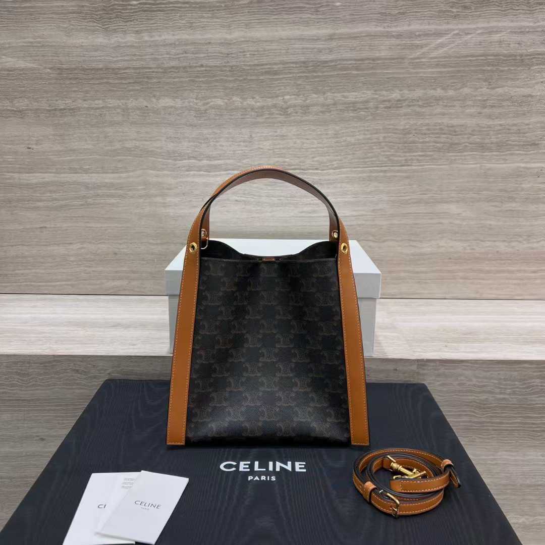 Celine SMALL CUBE BAG IN Triomphe Canvas and NATURAL Calfskin view 2