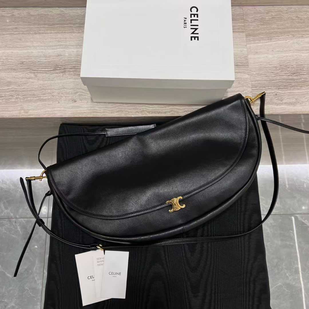 Celine Halfmoon Soft Triomphe Bag In Supple Shiny Lambskin view 3