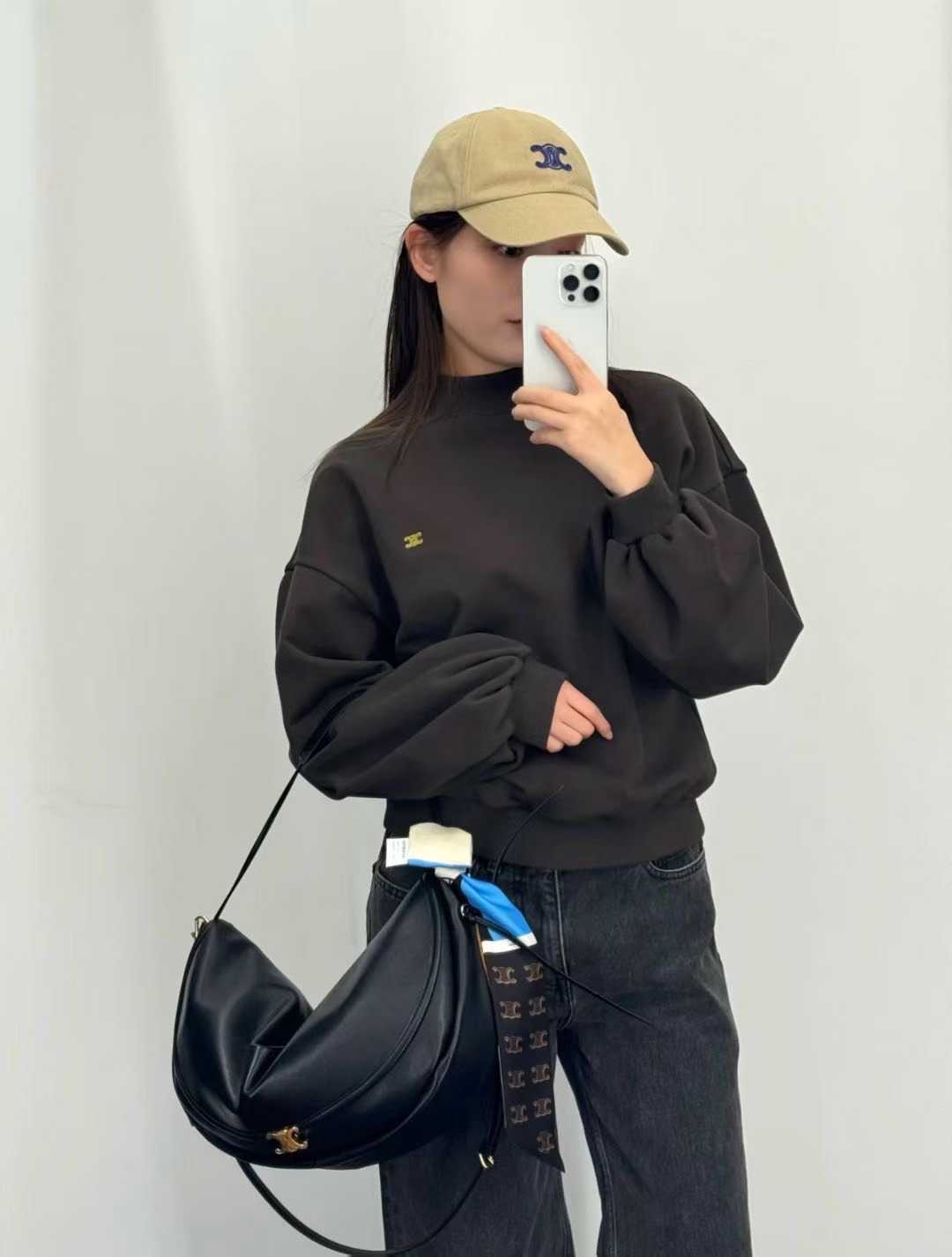 Celine Halfmoon Soft Triomphe Bag In Supple Shiny Lambskin view 9