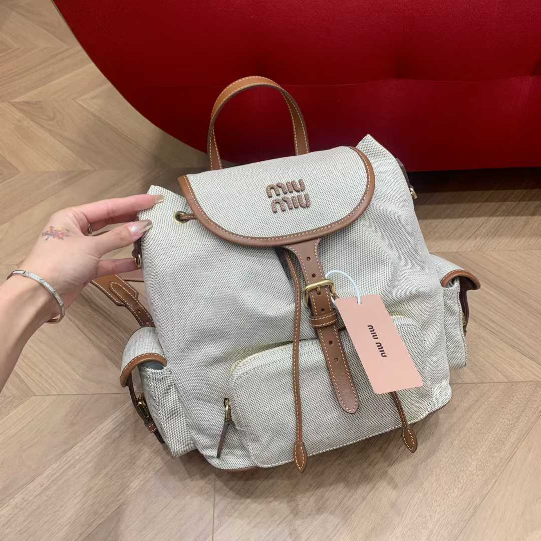 Miu Miu Canvas and leather backpack view 1