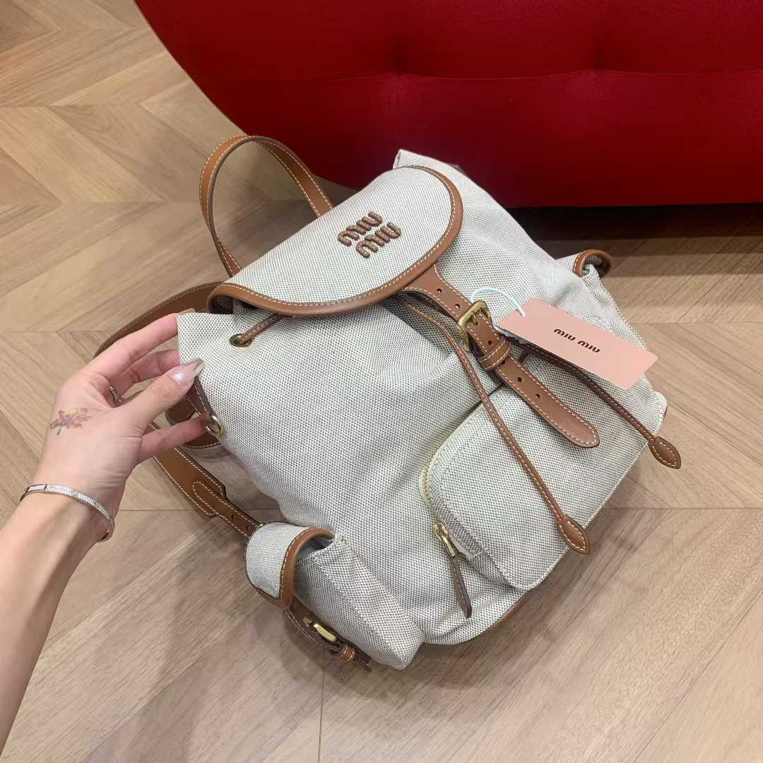 Miu Miu Canvas and leather backpack view 2