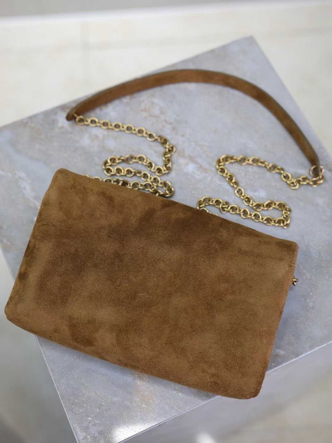 Saint Laurent CASSANDRE pouch on chain in suede view 9