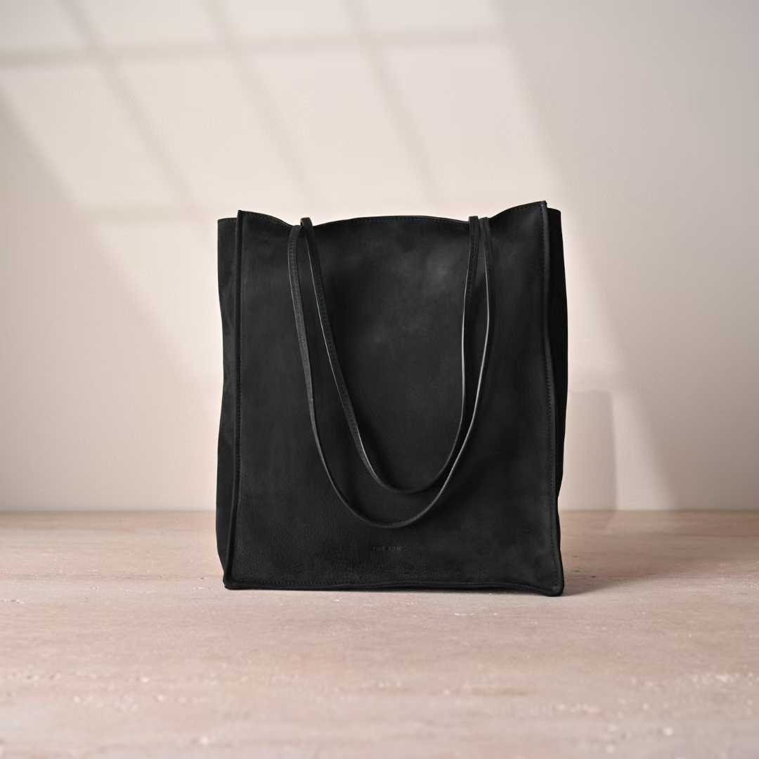 The Row To Go Tote Front suede view 23