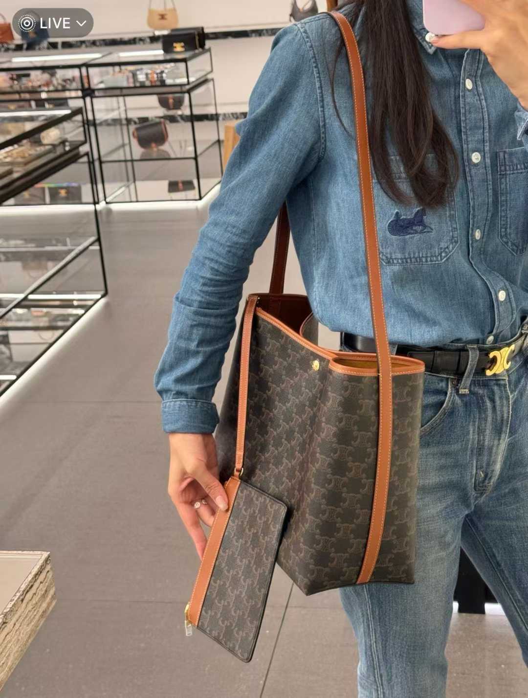 Celine SOFT SHOPPER BAG IN Triomphe Canvas and Calfskin view 9