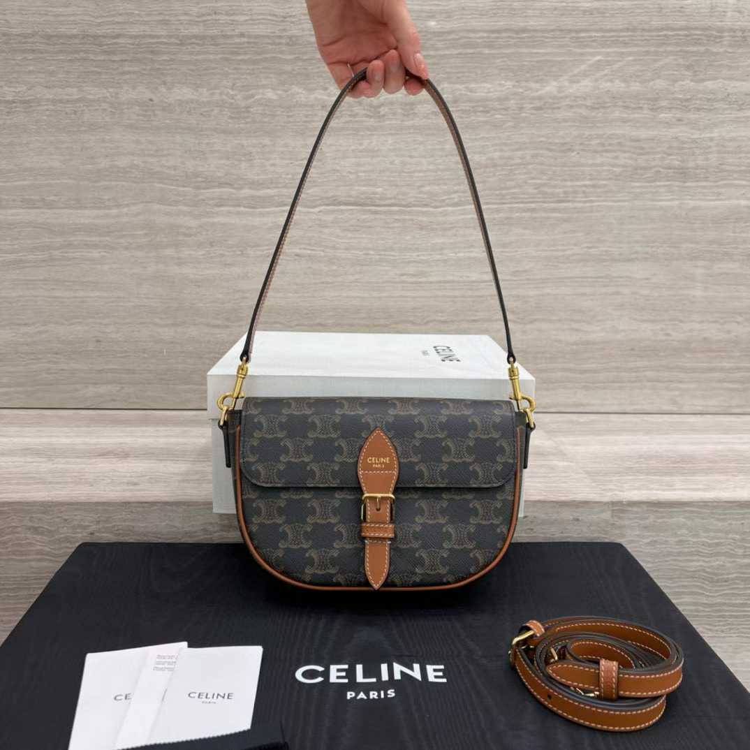 Celine FOLCO SHOULDER BAG IN Triomphe Canvas and Calfskin view 1