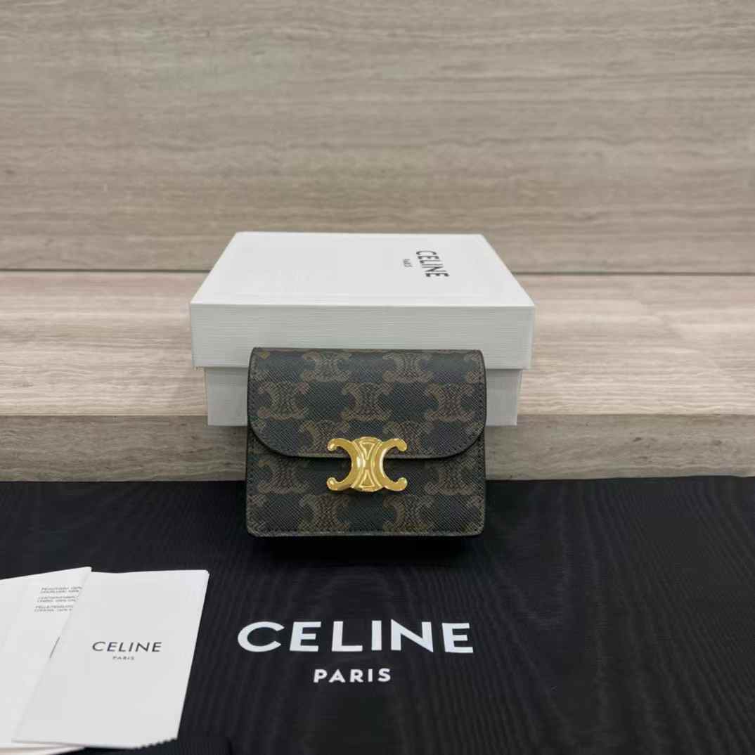 Celine Business Card Holder Triomphe In Shiny Calfskin view 1