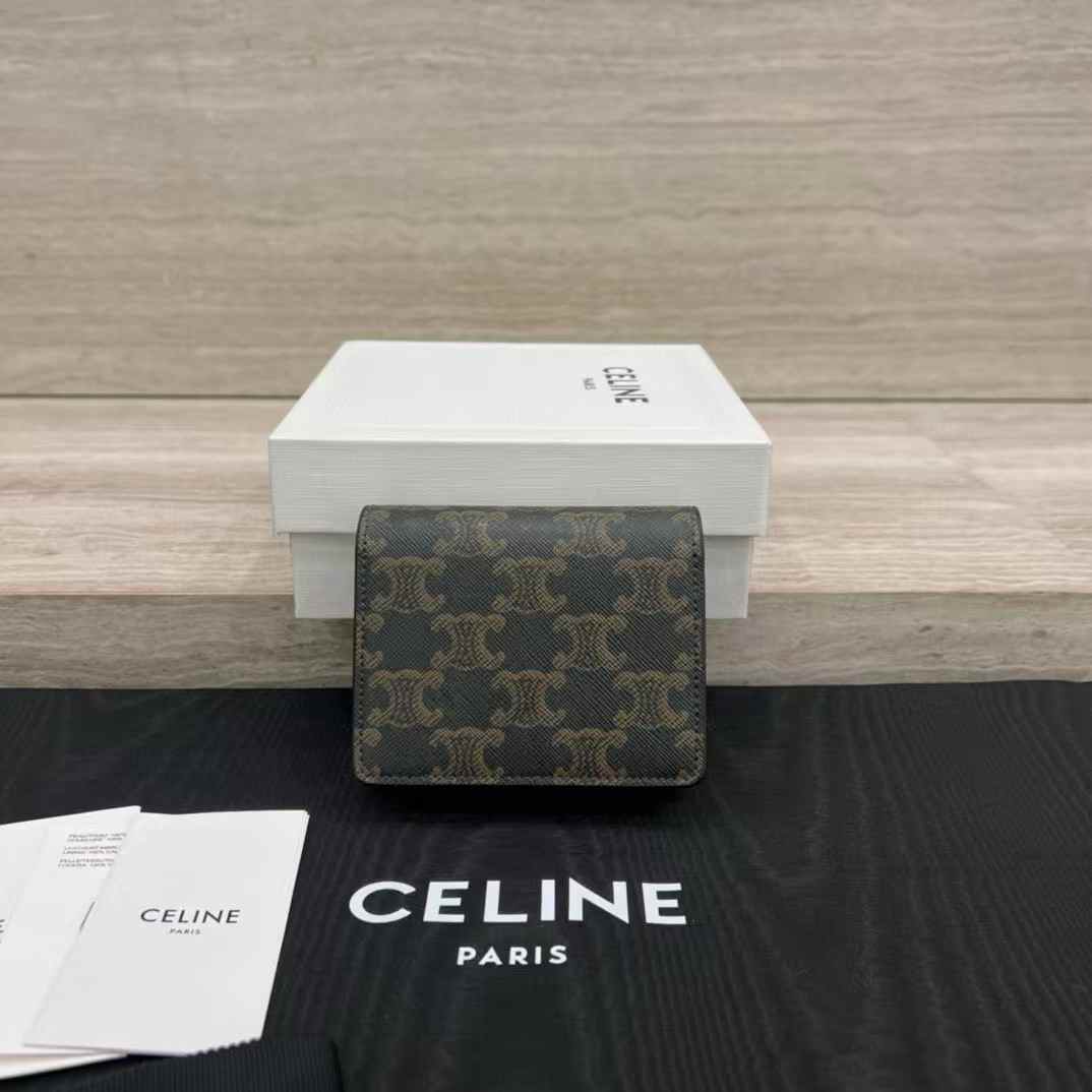 Celine Business Card Holder Triomphe In Shiny Calfskin view 2