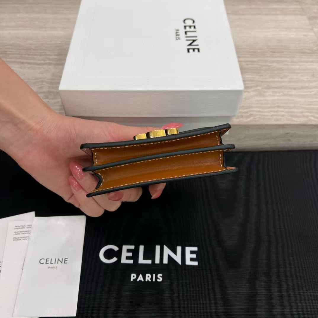 Celine Business Card Holder Triomphe In Shiny Calfskin view 3