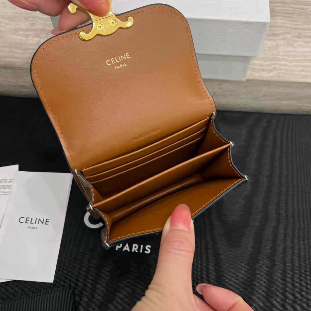 Celine Business Card Holder Triomphe In Shiny Calfskin view 4