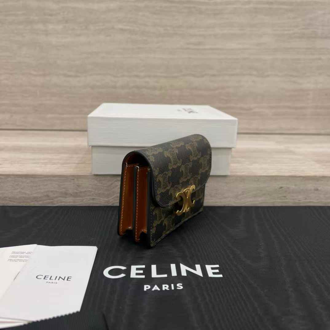 Celine Business Card Holder Triomphe In Shiny Calfskin view 5