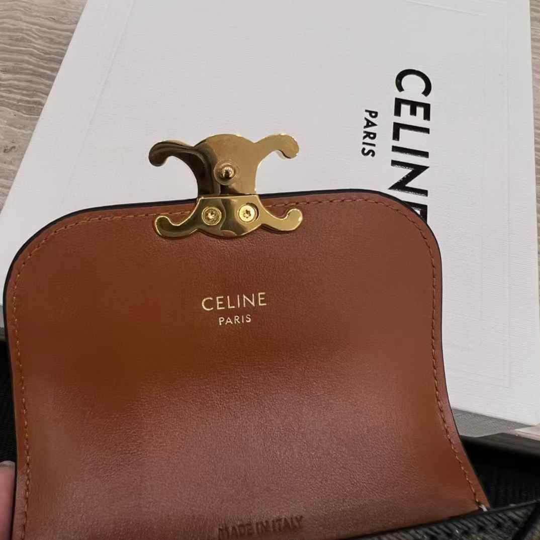 Celine Business Card Holder Triomphe In Shiny Calfskin view 7