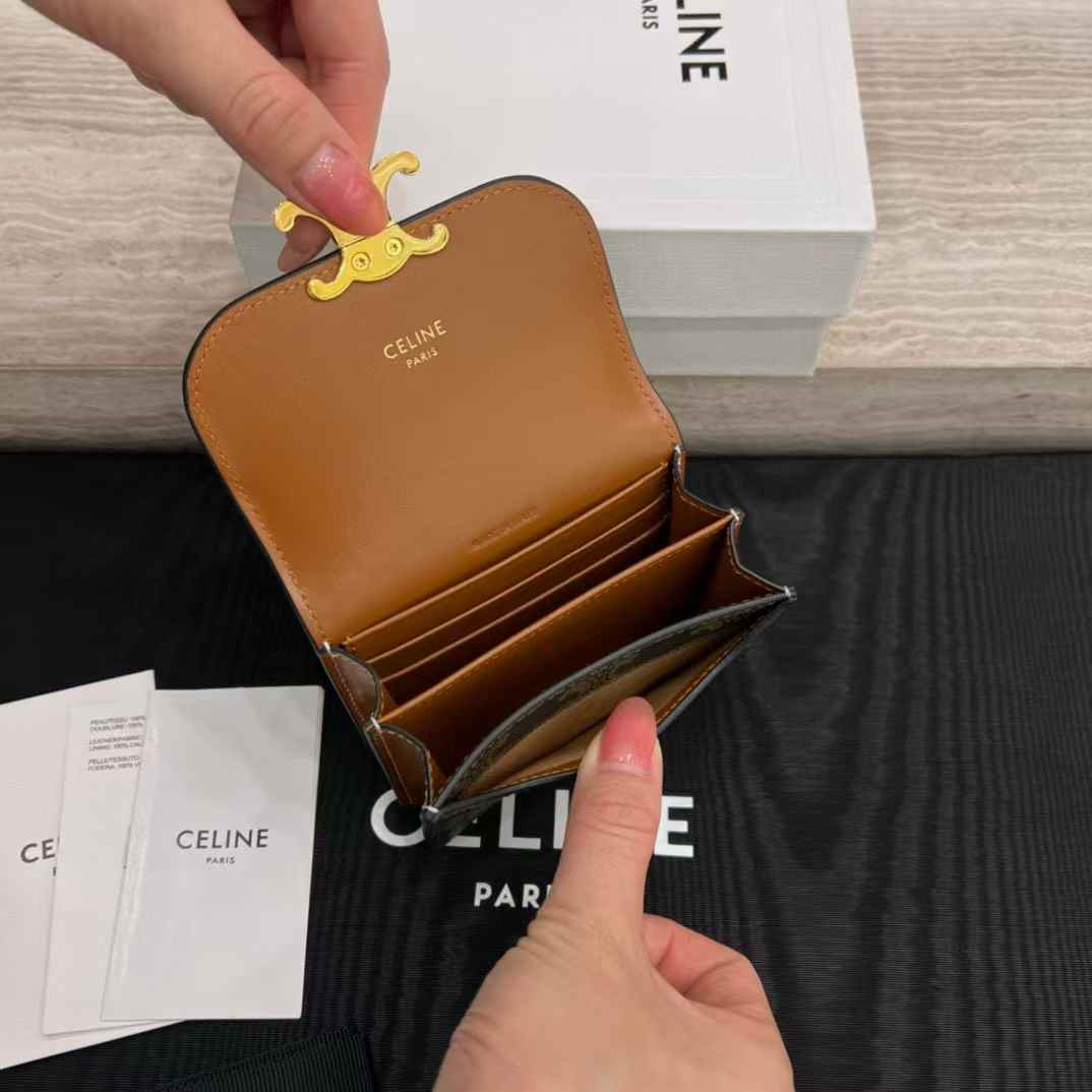 Celine Business Card Holder Triomphe In Shiny Calfskin view 8