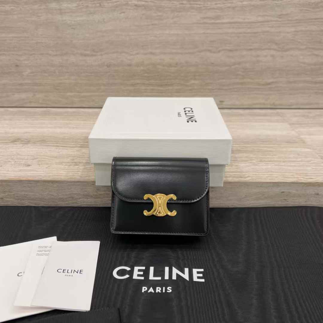 Celine Business Card Holder Triomphe In Shiny Calfskin view 1