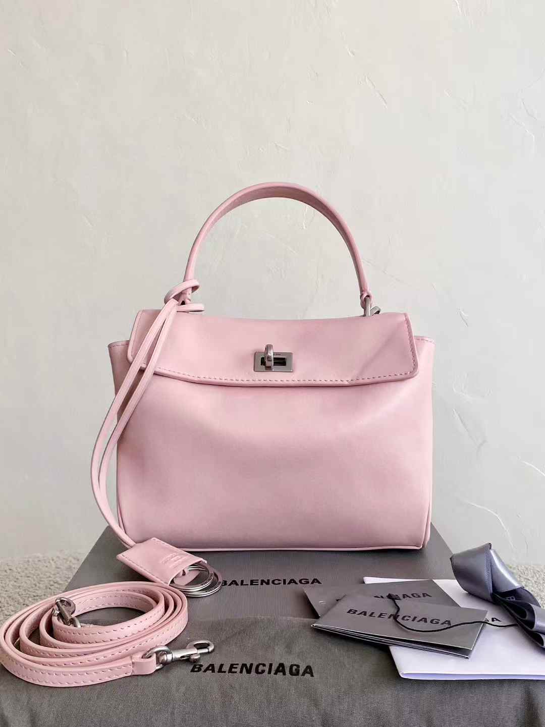 Balenciaga Women’s Rodeo Handbag Mini in Suede Pink view 1