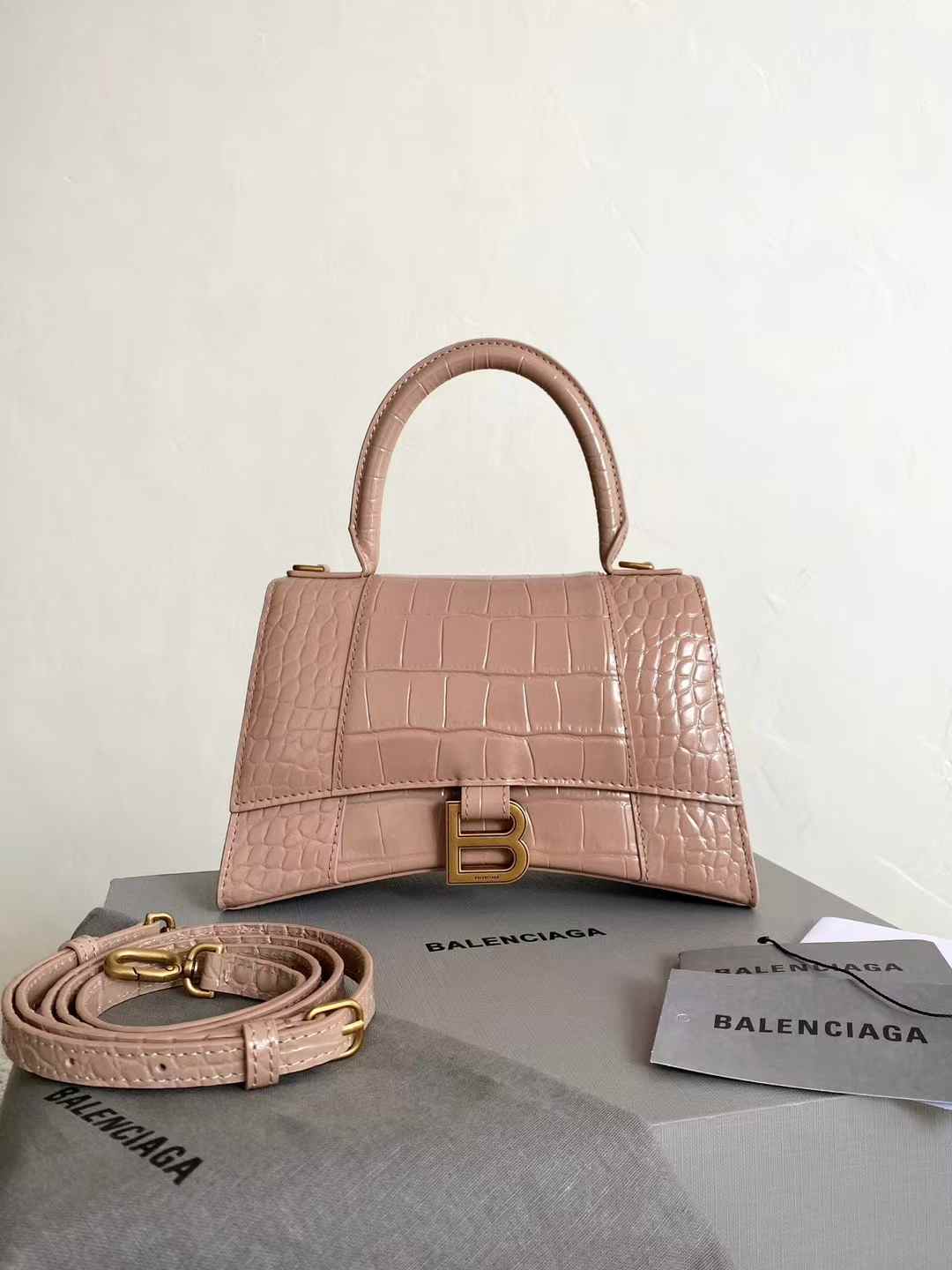 Balenciaga Women’s Hourglass Handbag Small in Nude view 1
