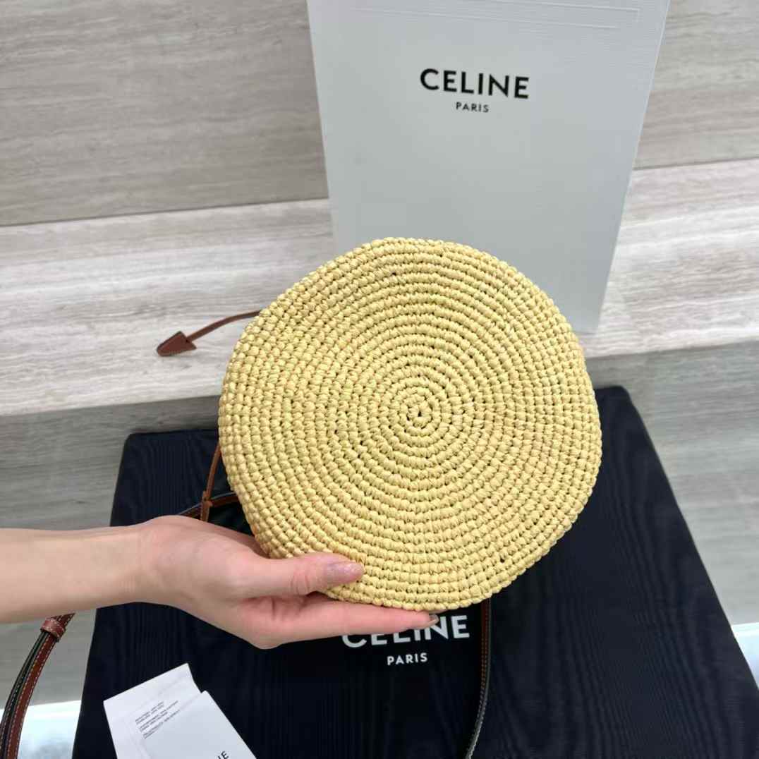 Celine Clara Classic Panier In Raffia And Calfskin view 4