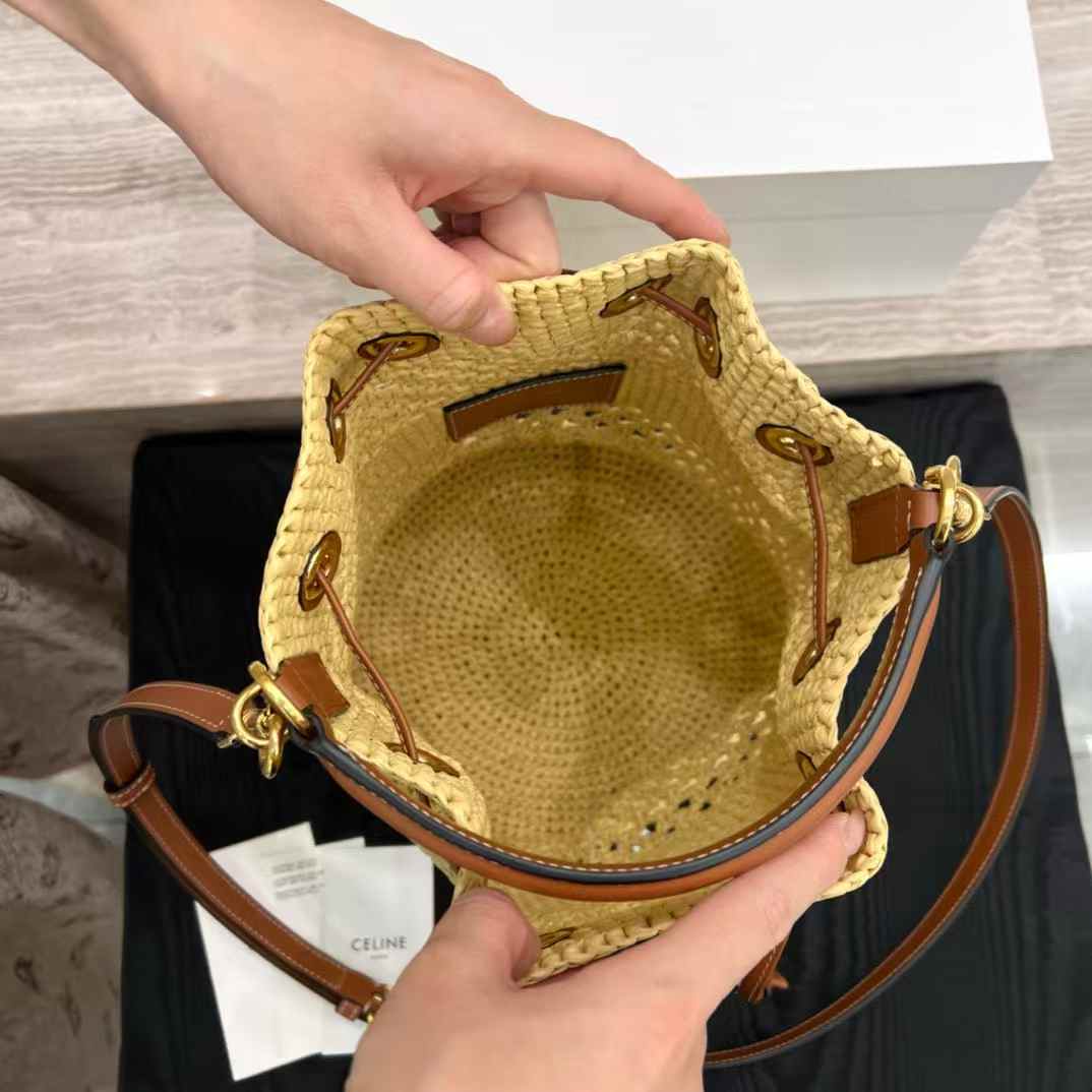 Celine Clara Classic Panier In Raffia And Calfskin view 5