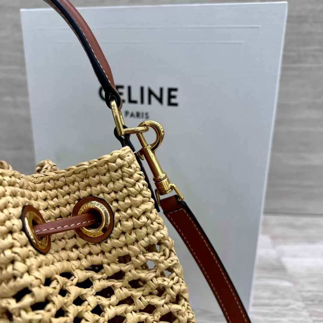 Celine Clara Classic Panier In Raffia And Calfskin view 7