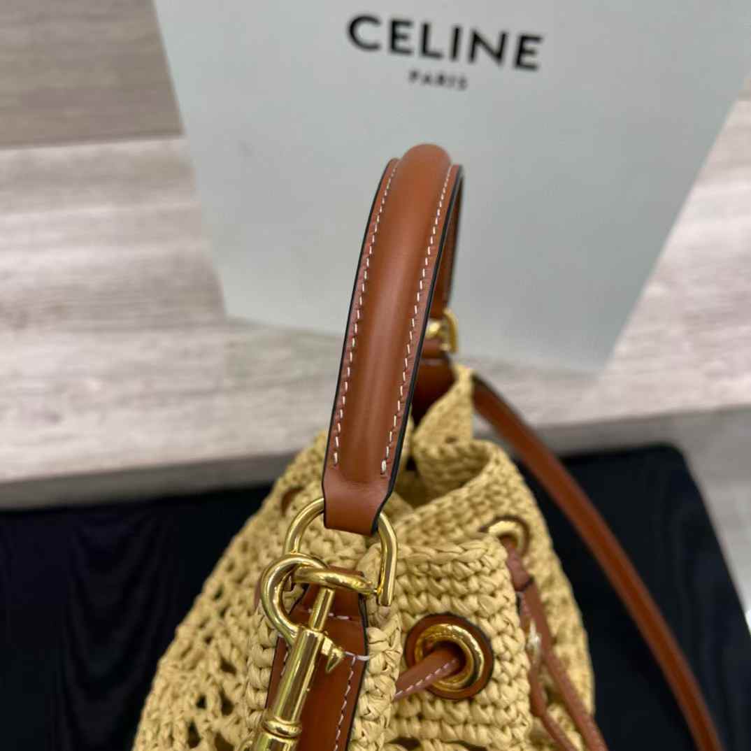 Celine Clara Classic Panier In Raffia And Calfskin view 8