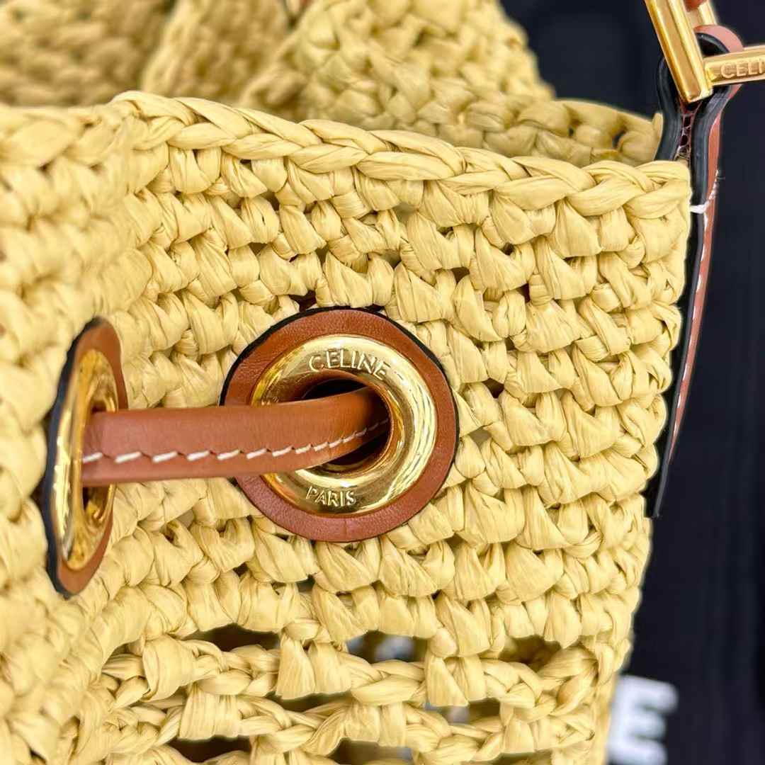 Celine Clara Classic Panier In Raffia And Calfskin view 9