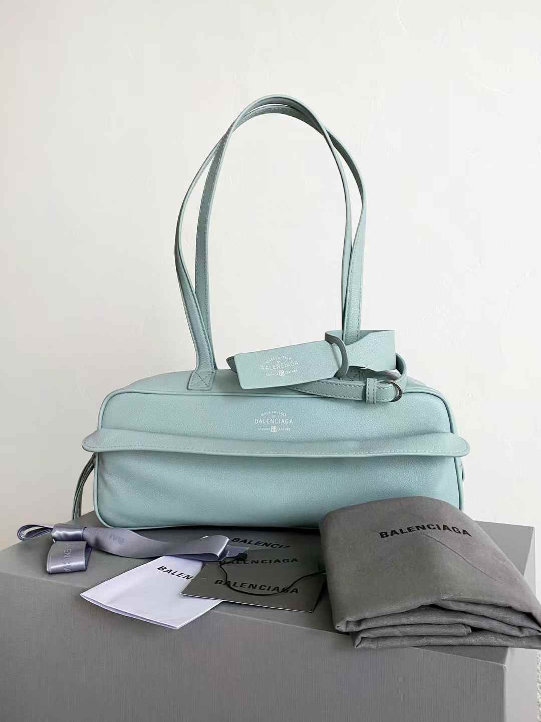 Balenciaga Women’s Carrie Bowling Bag in Mineral Green view 1