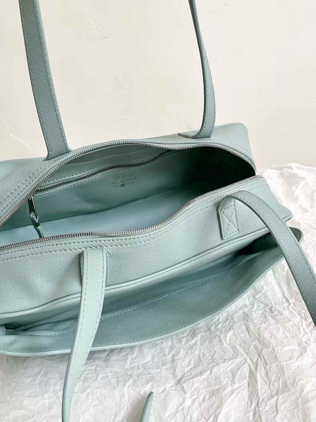 Balenciaga Women’s Carrie Bowling Bag in Mineral Green view 8